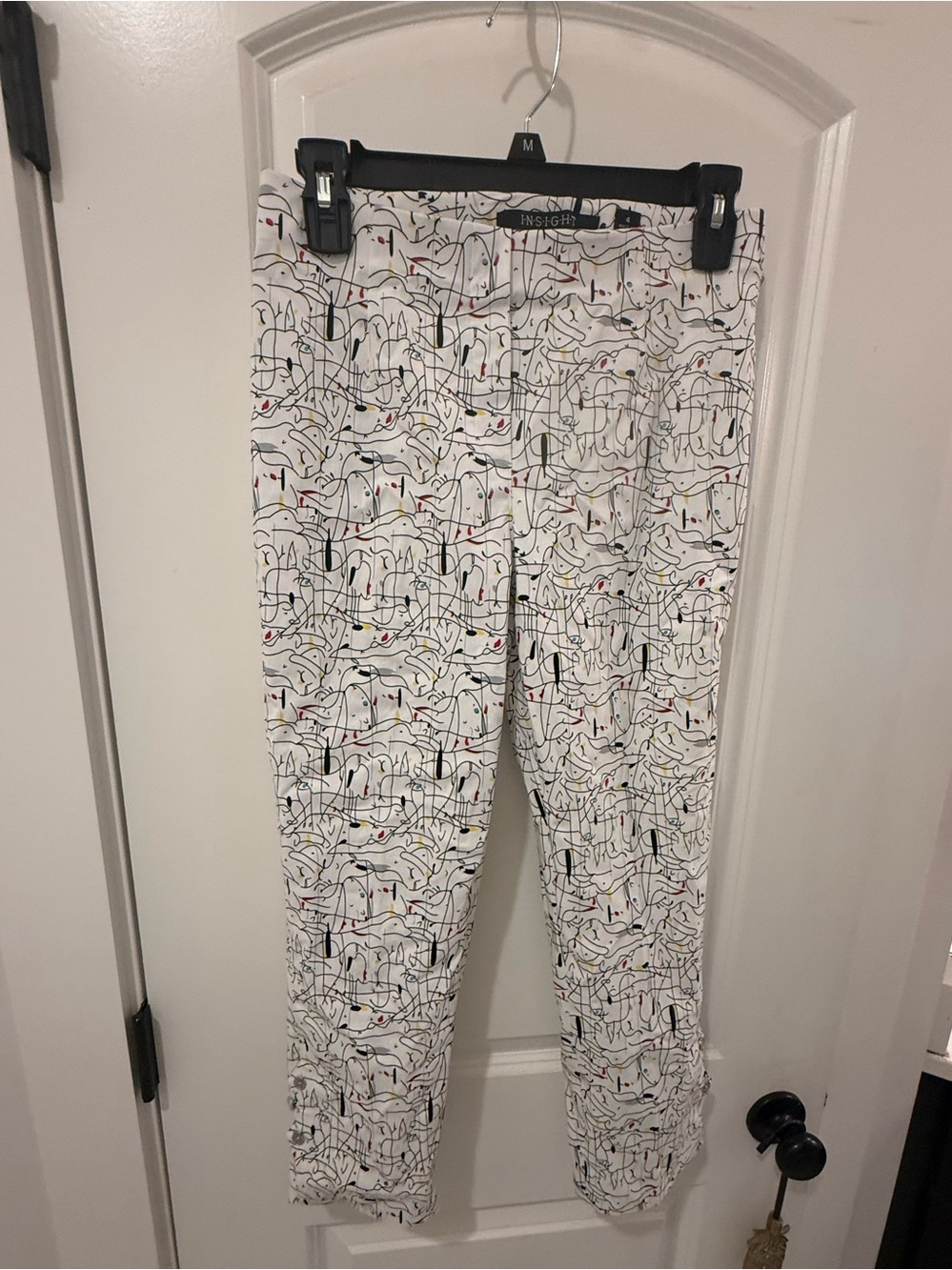 NWT Insight Women’s Size Medium Abstract Print Pants White Black Multi Color